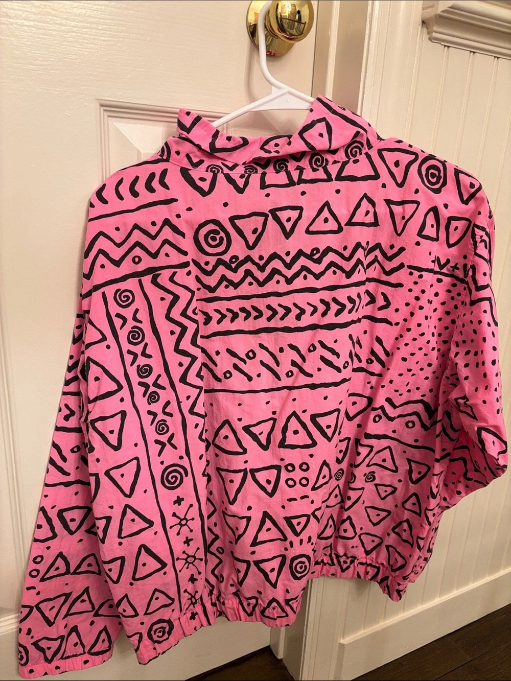 OP vintage 80s Neon Pink & Black Patterned Half-Zip Light Weight Jacket - Picture 6 of 10
